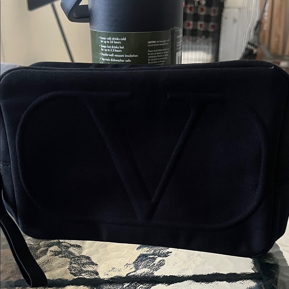 Valentino Garavani Black Men's Toiletry Pouch with Embossed V